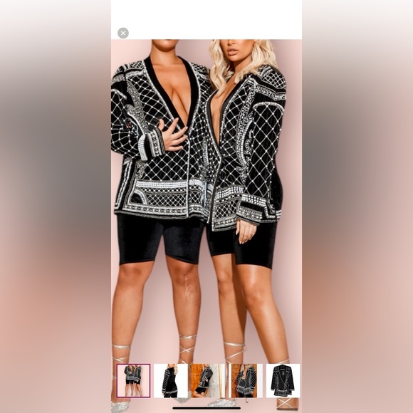 PrettyLittleThing Black and White Embroidered Blazer - Picture 3 of 3